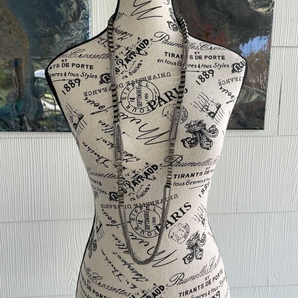 Vintage 35" Silver Tone Chain & Chain Link Necklace Versatile Look (D6) - Picture 1 of 7